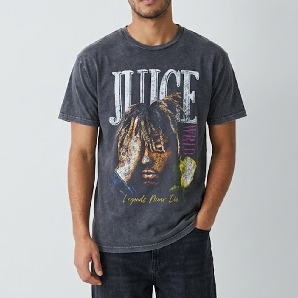 Juice WRLD Legends Never Die Graphic T-Shirt Distressed Wash Gray Mens Size M
